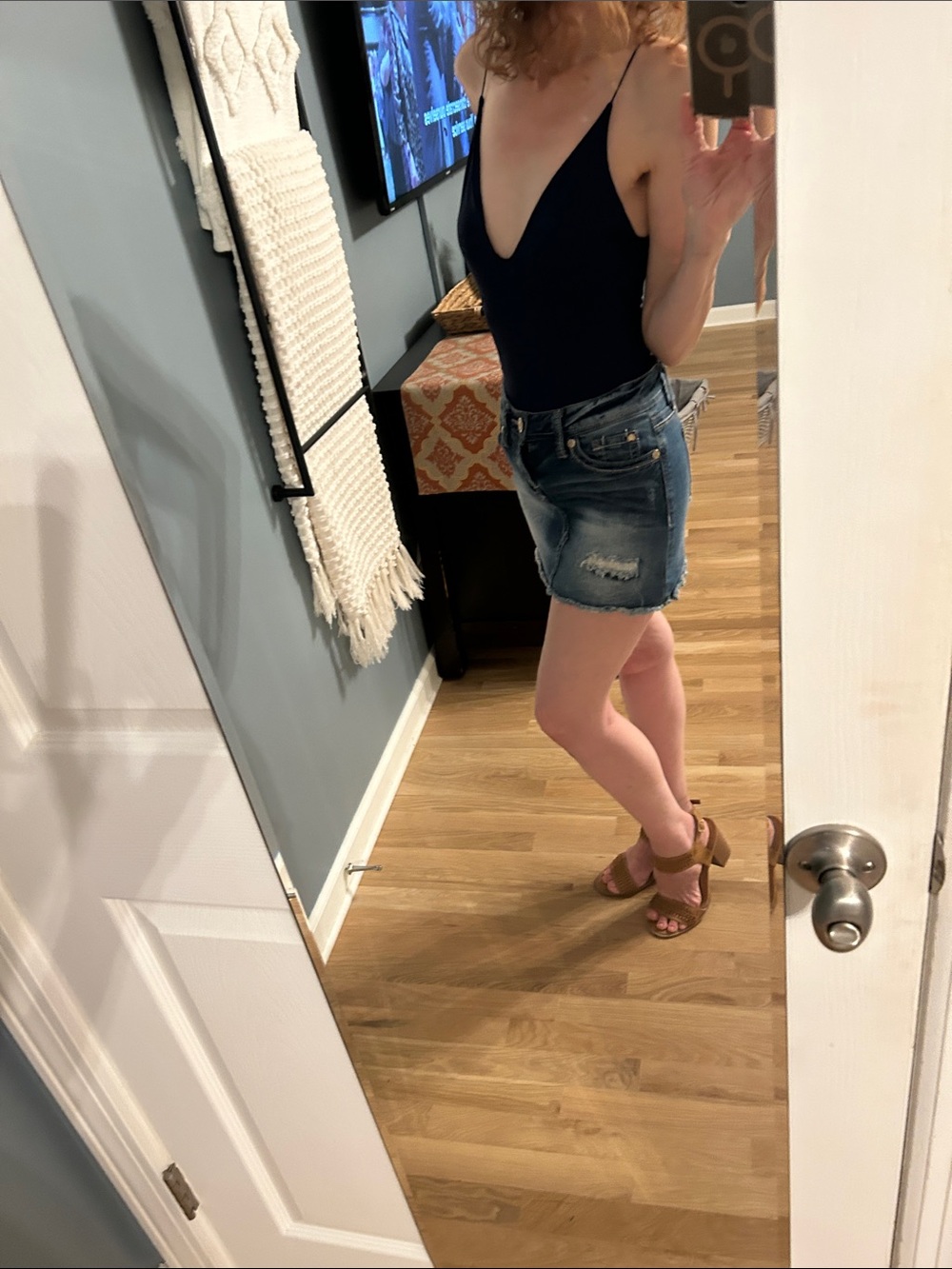 Women's Navy Deep V-Front Bodysuit